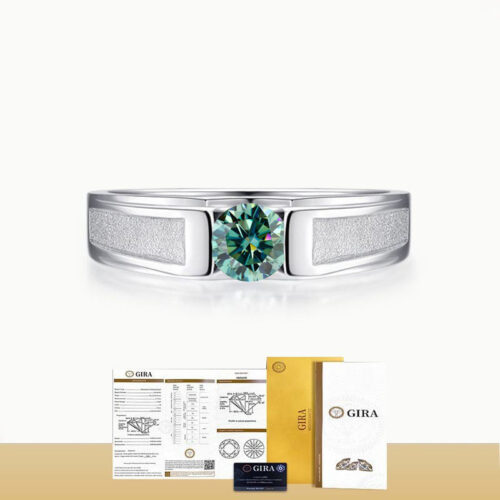 Nhẫn Kim Cương Nam Moissanite 1 Carat Đa Màu Bạc S925 Cao Cấp HTT297C Cam
