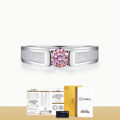 Nhẫn Kim Cương Nam Moissanite 1 Carat Đa Màu Bạc S925 Cao Cấp HTT297C Cam