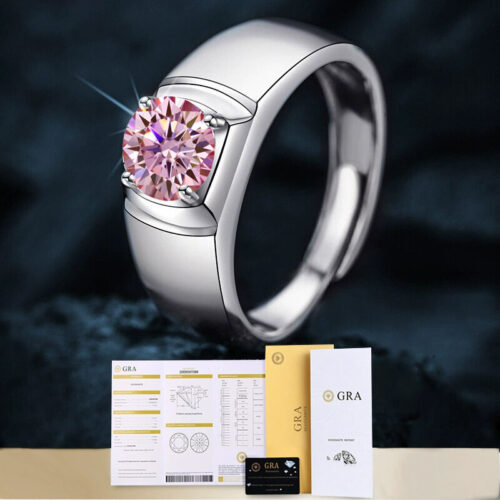 Nhẫn Kim Cương Nam Moissanite 1 Carat Đa Màu Bạc S925 Cao Cấp HTT303T Tím