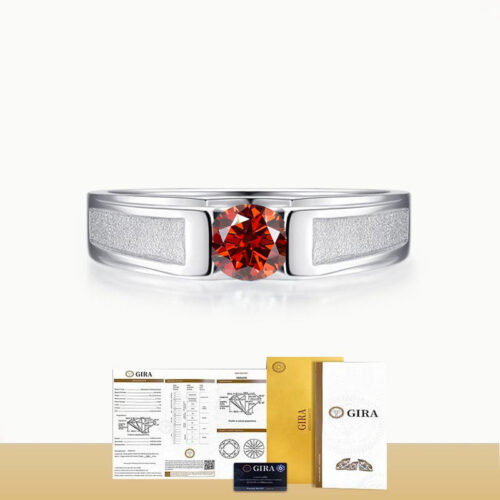 Nhẫn Kim Cương Nam Moissanite 1 Carat Đa Màu Bạc S925 Cao Cấp HTT297C Cam