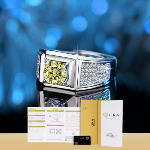 Nhẫn Kim Cương Nam Moissanite 1 Carat Đa Màu Bạc S925 Cao Cấp HTT299T Tím