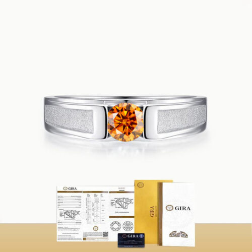 Nhẫn Kim Cương Nam Moissanite 1 Carat Đa Màu Bạc S925 Cao Cấp HTT297C Cam