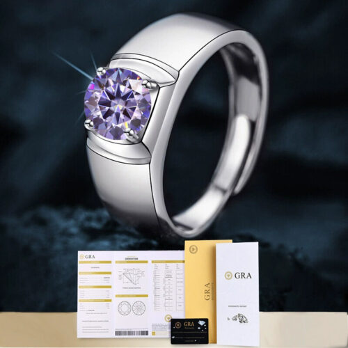 Nhẫn Kim Cương Nam Moissanite 1 Carat Đa Màu Bạc S925 Cao Cấp HTT303T Tím
