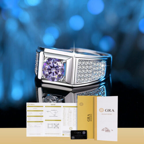 Nhẫn Kim Cương Nam Moissanite 1 Carat Đa Màu Bạc S925 Cao Cấp HTT299T Tím