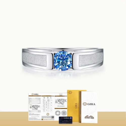 Nhẫn Kim Cương Nam Moissanite 1 Carat Đa Màu Bạc S925 Cao Cấp HTT297C Cam
