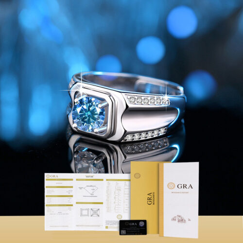 Nhẫn Kim Cương Nam Moissanite 1 Carat Đa Màu Bạc S925 Cao Cấp HTT304TR Trắng