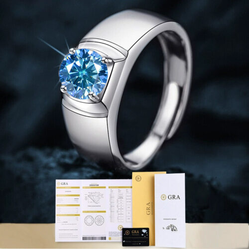 Nhẫn Kim Cương Nam Moissanite 1 Carat Đa Màu Bạc S925 Cao Cấp HTT303T Tím