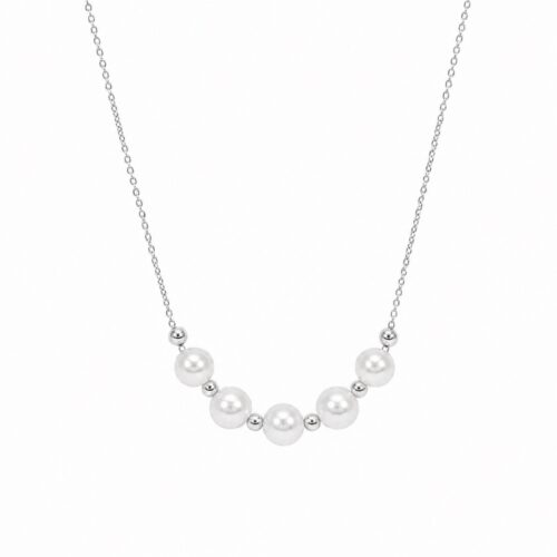 Dây Chuyền Ngọc Trai Nữ Bạc S925 HTT390 Vàng 5 Viên