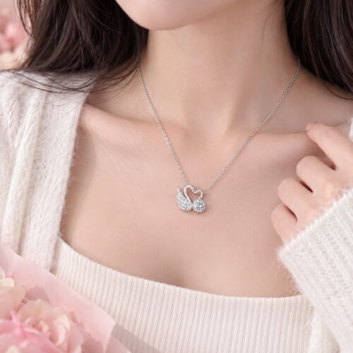 Dây Chuyền Đôi Thiên Nga Bạc S925 Đính Đá HTT481