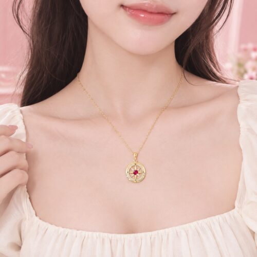 Dây Chuyền Nữ Bạc S925 Mặt La Bàn Đính Đá Zircon HTT462 Hồng