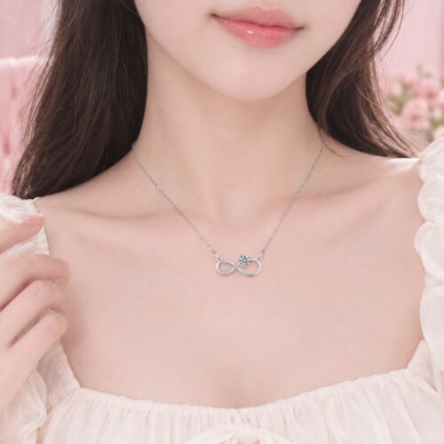 Dây Chuyền Nữ Bạc S925 Mặt Vô Cực Đính Đá Zircon HTT463 Xanh Đậm