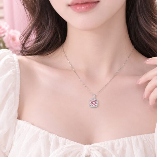 Dây Chuyền Nữ Bạc S925 Mặt Vuông Đính Đá Zircon HTT466 Vàng Lục