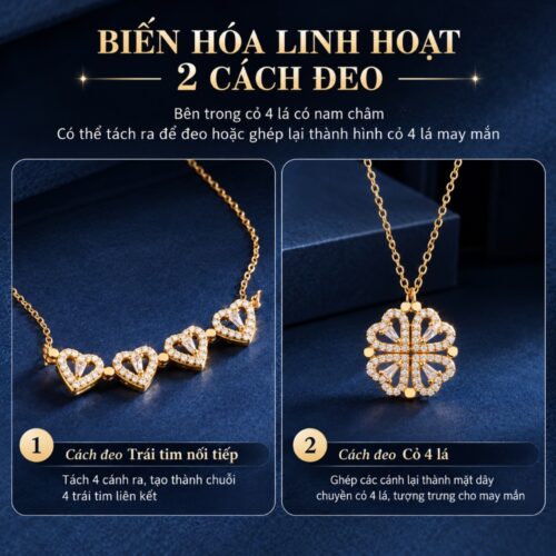 Dây Chuyền Nữ Trái Tim Cỏ 4 Lá Bạc S925 Đính Đá HTT485 Hồng